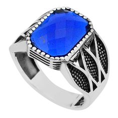 925 silver 6.69cts checker cut blue sapphire (lab) mens ring size 10.5 c28149