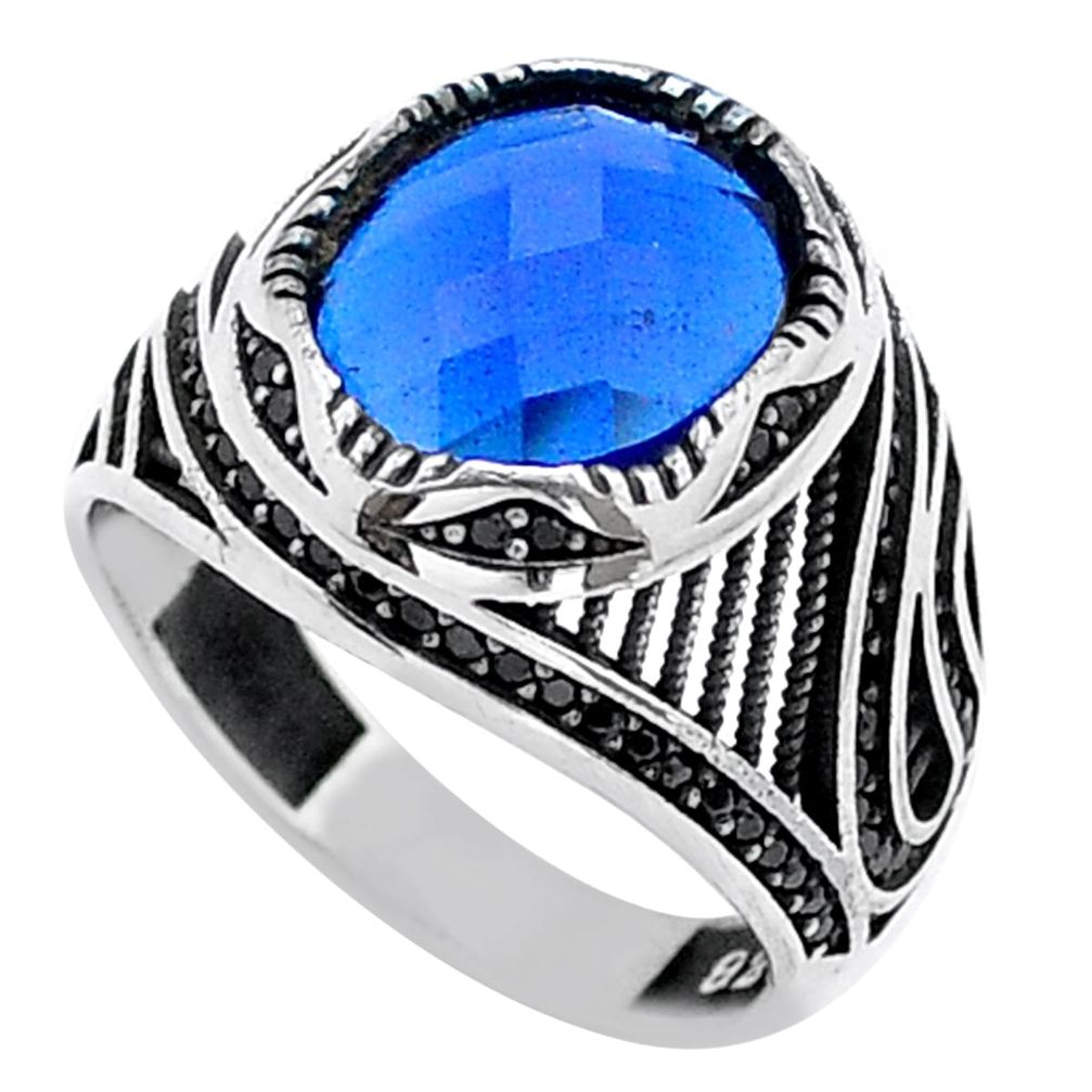 925 silver 7.23cts checker cut blue sapphire (lab) topaz mens ring size 9 c28199