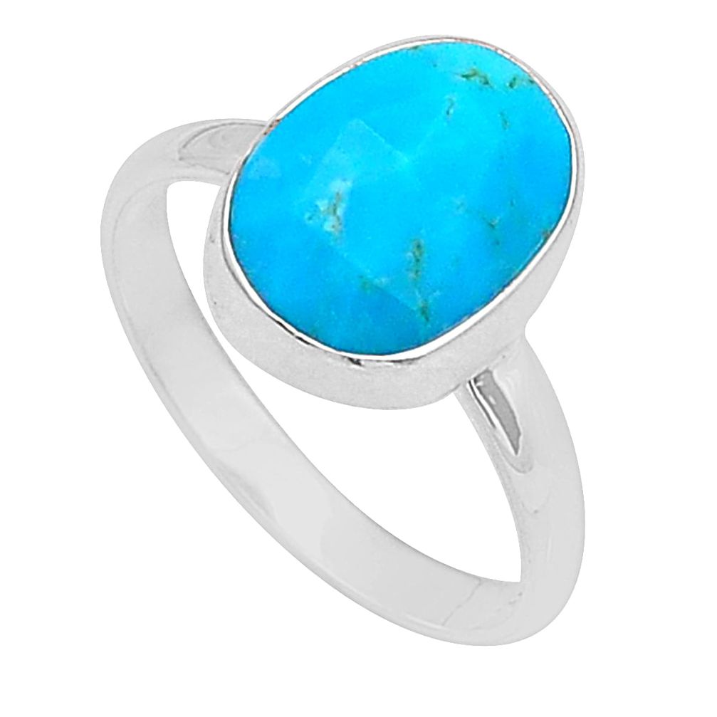 925 silver 4.33cts checker cut blue sleeping beauty turquoise ring size 9 u66856