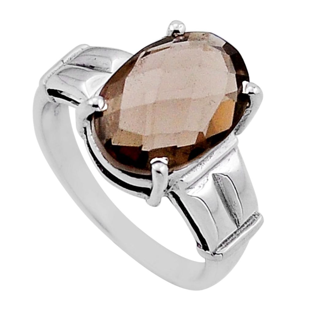 925 silver 6.04cts checker cut brown smoky topaz oval ring jewelry size 8 n50967