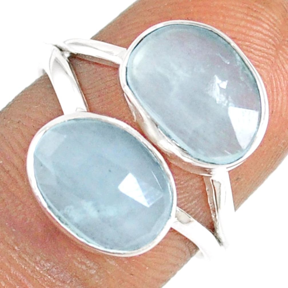 925 silver 7.13cts checker cut natural blue aquamarine fancy ring size 7 t82104