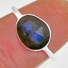 925 silver 3.13cts checker cut natural blue labradorite fancy ring size 6 n7197