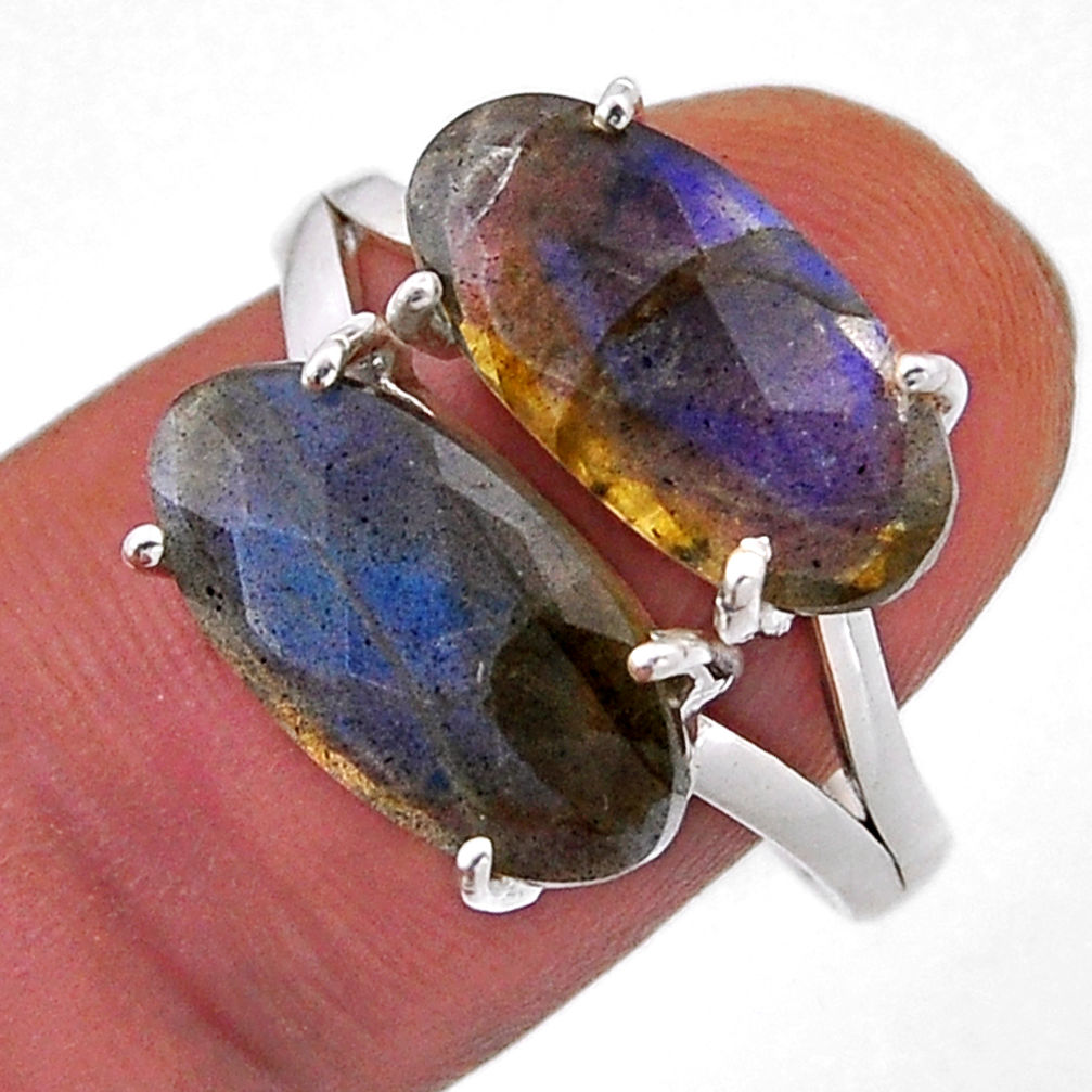 925 silver 10.31cts checker cut natural blue labradorite ring size 8.5 n48797