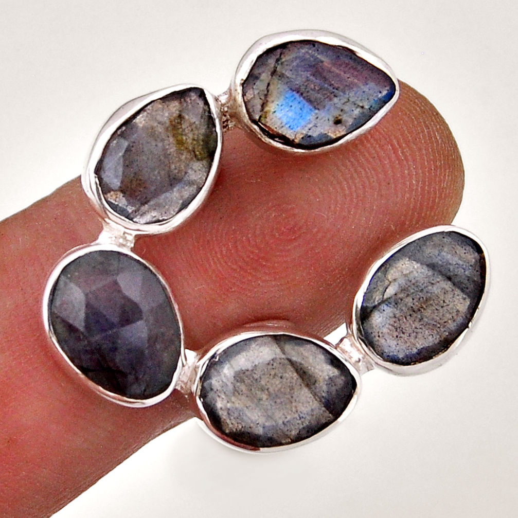 925 silver 15.82cts checker cut natural blue labradorite ring size 7 n48738