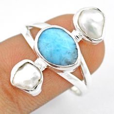 925 silver 8.26cts checker cut natural blue larimar pearl ring size 9 u26168