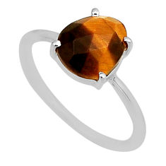 925 silver 3.65cts checker cut natural brown tiger's eye fancy ring size 7 n6023