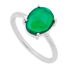 925 silver 4.30cts checker cut natural green chalcedony fancy ring size 7 n53093