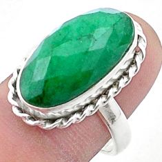 925 silver 10.25cts checker cut natural green emerald ring size 8.5 u34884