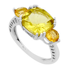925 silver 5.73cts checker cut natural lemon topaz citrine ring size 7.5 y78987