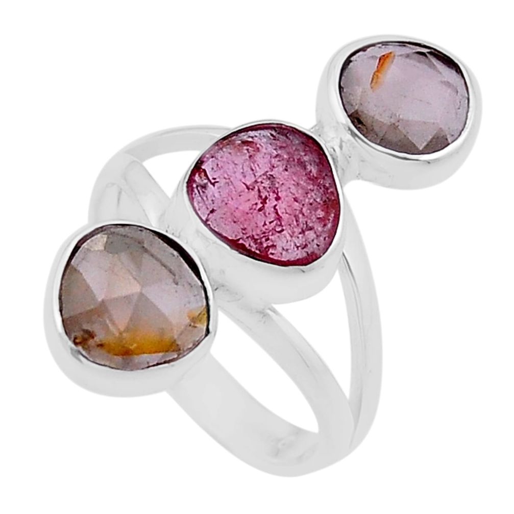 925 silver 8.12cts checker cut natural multi color tourmaline ring size 6 n48368