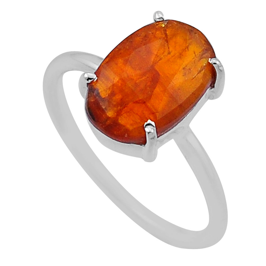 925 silver 4.59cts checker cut natural orange kyanite oval ring size 7 n48282