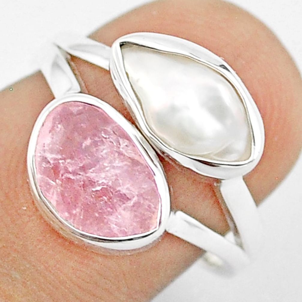 925 silver 7.64cts checker cut natural pink morganite pearl ring size 7 u26194