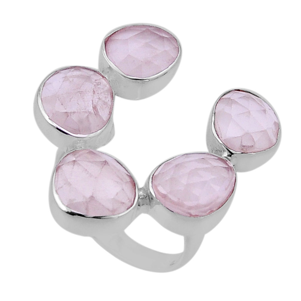 925 silver 16.94cts checker cut natural pink rose quartz ring size 7.5 n48725