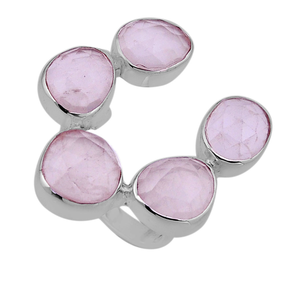 925 silver 16.87cts checker cut natural pink rose quartz ring size 6.5 n48733
