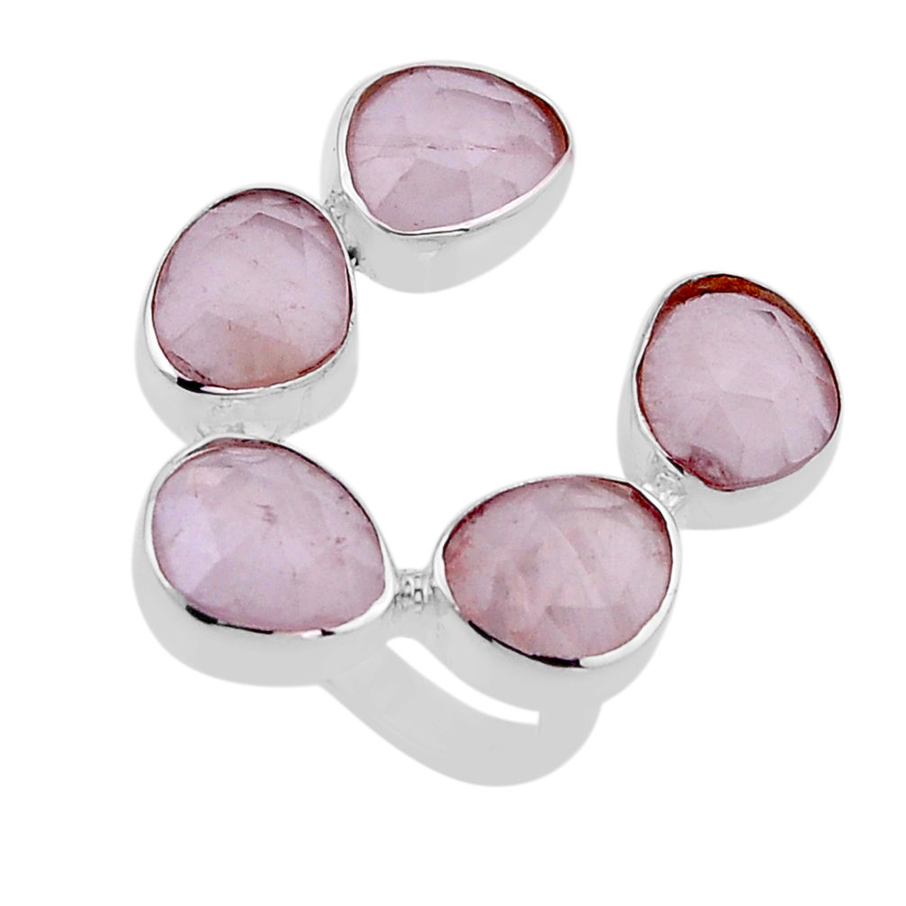 925 silver 15.09cts checker cut natural pink rose quartz ring size 5.5 n52852
