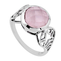 925 silver 5.31cts checker cut natural pink rose quartz round ring size 7 n52355
