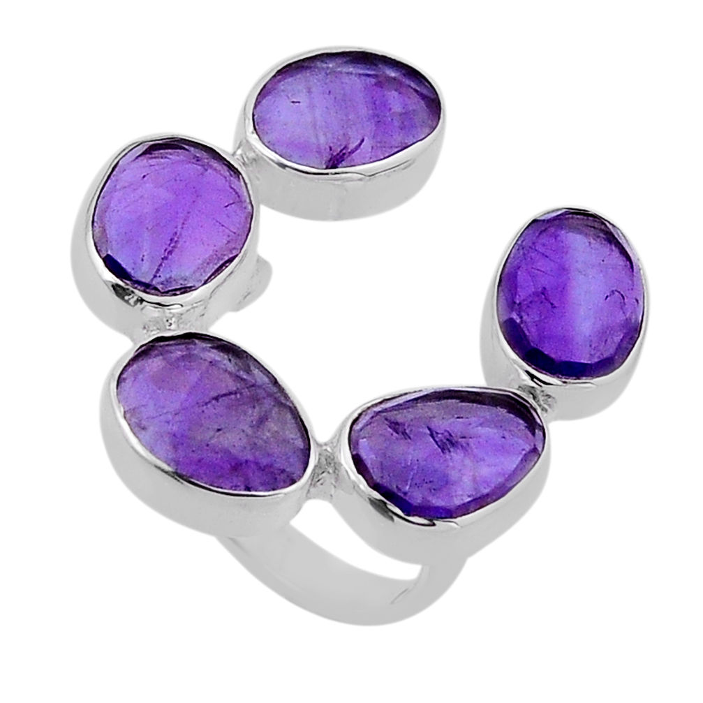 925 silver 15.70cts checker cut natural purple amethyst fancy ring size 7 n48723