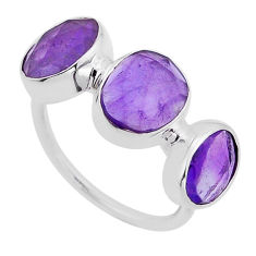 925 silver 9.67cts checker cut natural purple amethyst fancy ring size 8 n48751