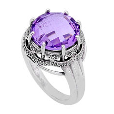 925 silver 6.04cts checker cut natural purple amethyst round ring size 6 n54185