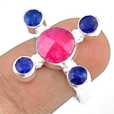 925 silver 6.09cts checker cut natural red ruby sapphire ring size 7 u32256