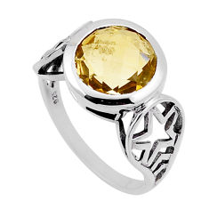 925 silver 4.53cts checker cut natural yellow citrine round ring size 6.5 n52359