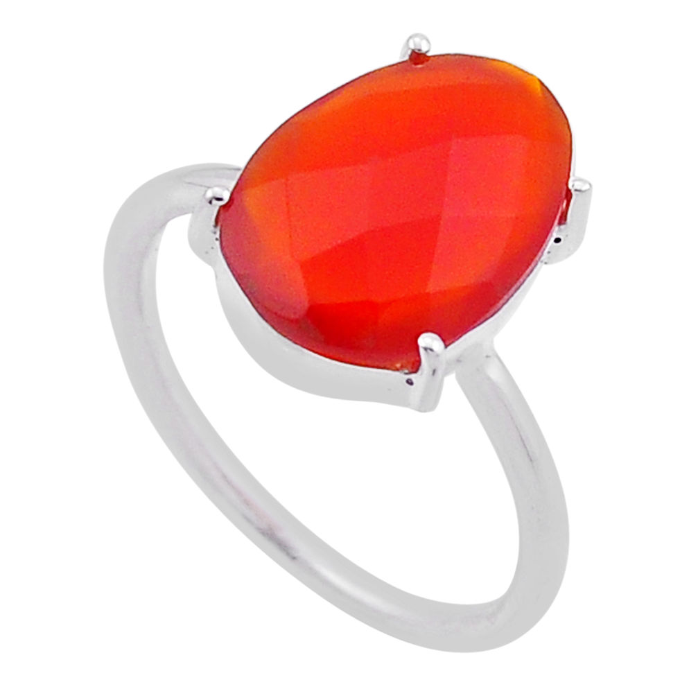 925 silver 5.85cts checker cut orange cornelian (carnelian) ring size 7 n48303