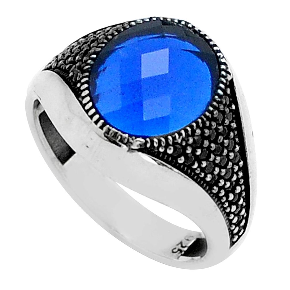 925 silver 6.91cts checker cut sapphire (lab) topaz mens ring size 9.5 c28100