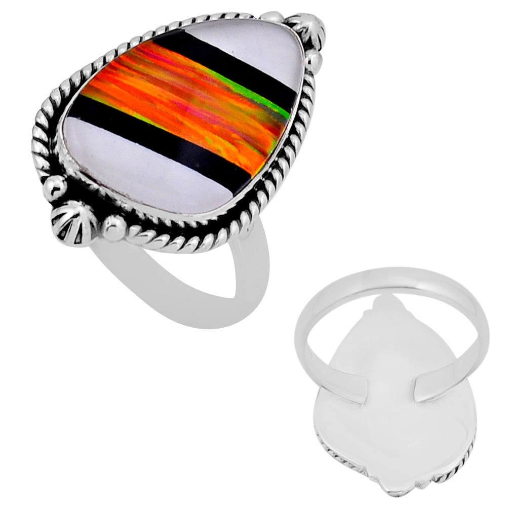 925 silver checkers pink white green black strip opal fancy ring size 10 n54138