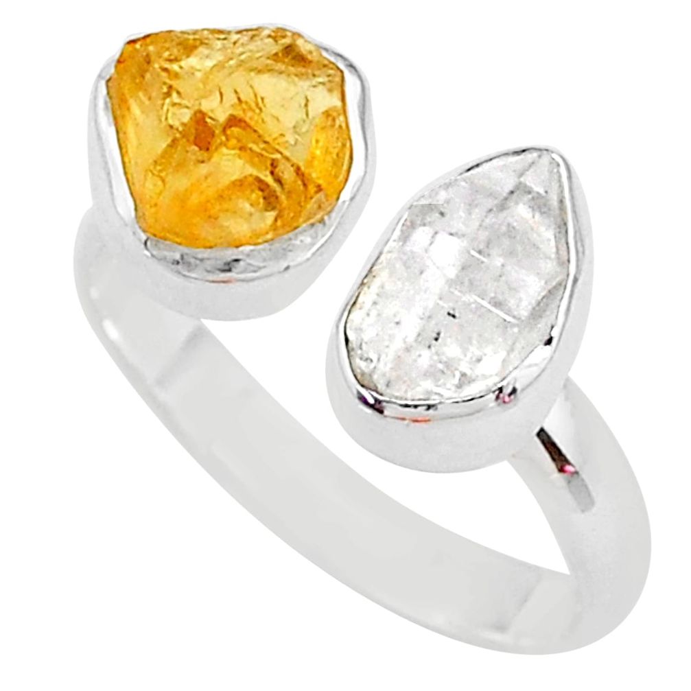 925 silver 9.16cts citrine raw herkimer diamond adjustable ring size 9.5 t9911