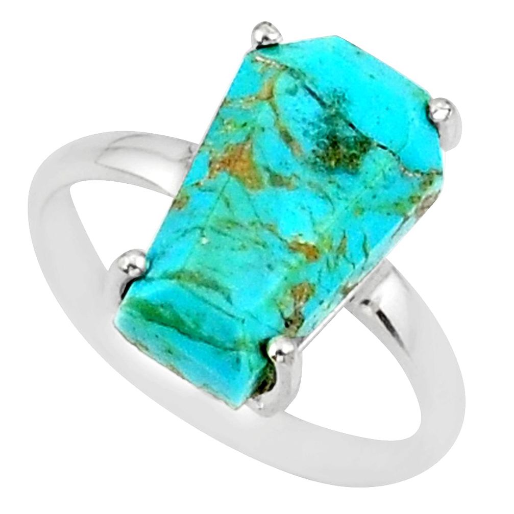 925 silver 4.91cts coffin arizona mohave turquoise solitaire ring size 7 r81788