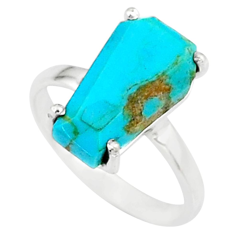 925 silver 4.86cts coffin arizona mohave turquoise solitaire ring size 7 r81844