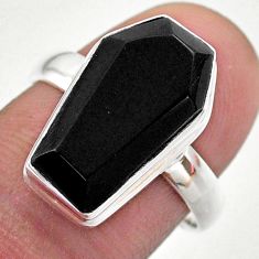925 silver 5.96cts coffin natural black onyx solitaire ring size 8 t48397