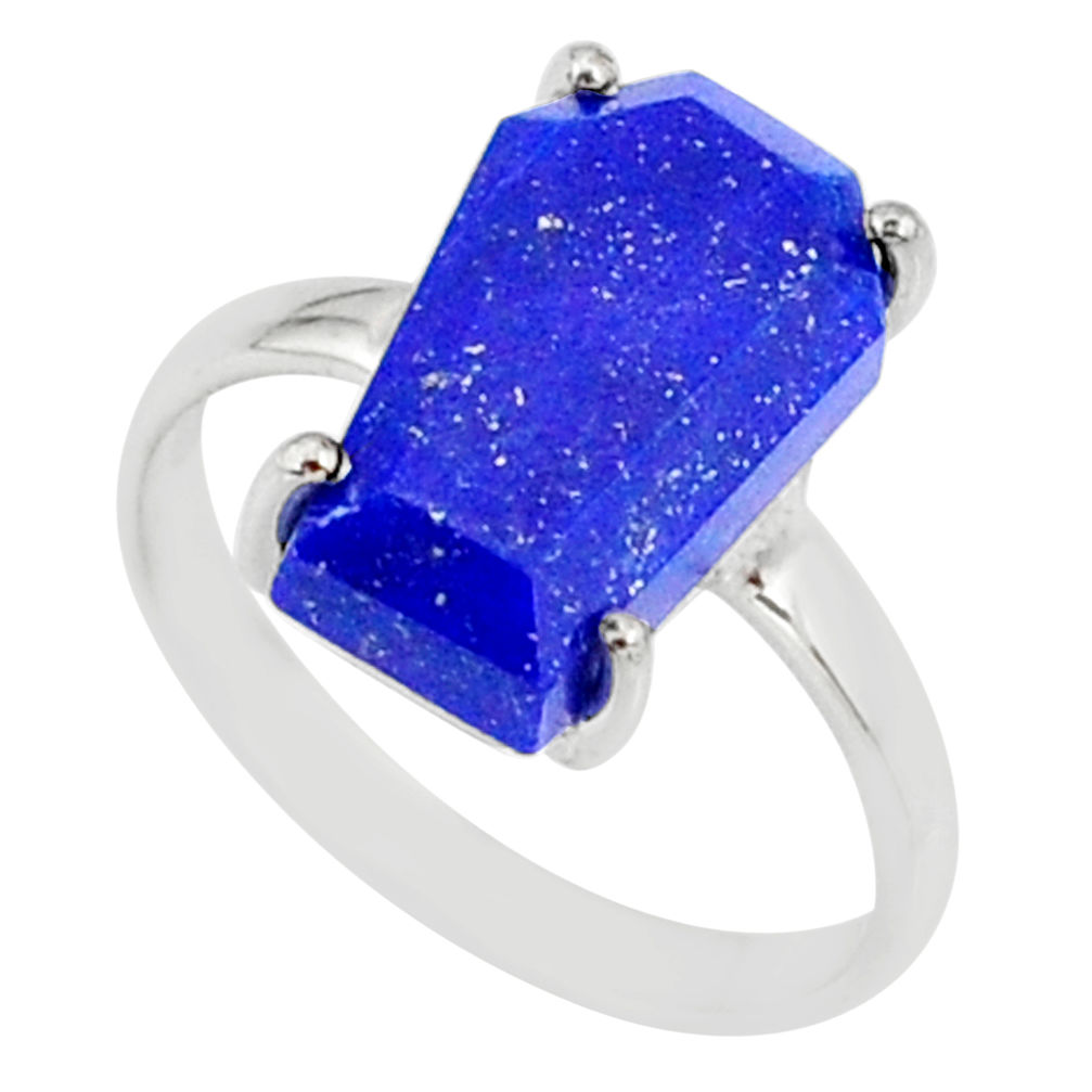 925 silver 5.13cts coffin natural blue lapis lazuli solitaire ring size 7 r81851