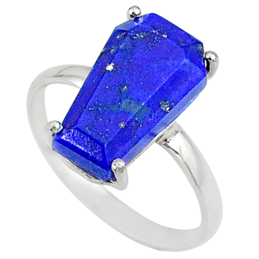 925 silver 5.54cts coffin natural blue lapis lazuli solitaire ring size 8 r81773