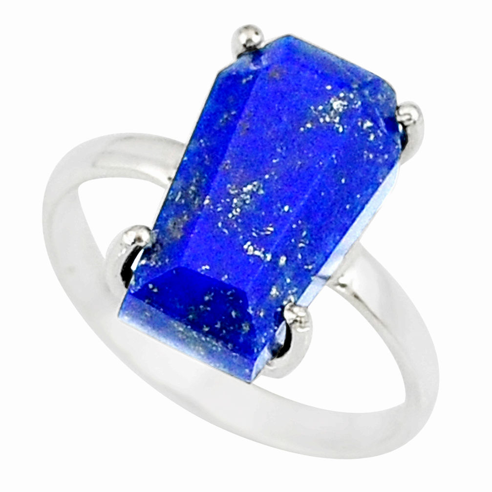 925 silver 6.24cts coffin natural blue lapis lazuli solitaire ring size 8 r81859