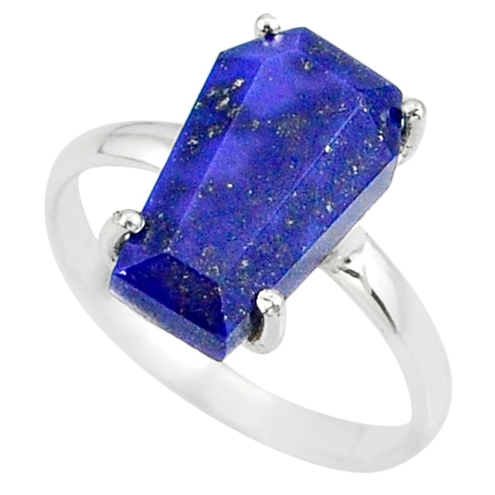 925 silver 5.54cts coffin natural blue lapis lazuli solitaire ring size 9 r81793