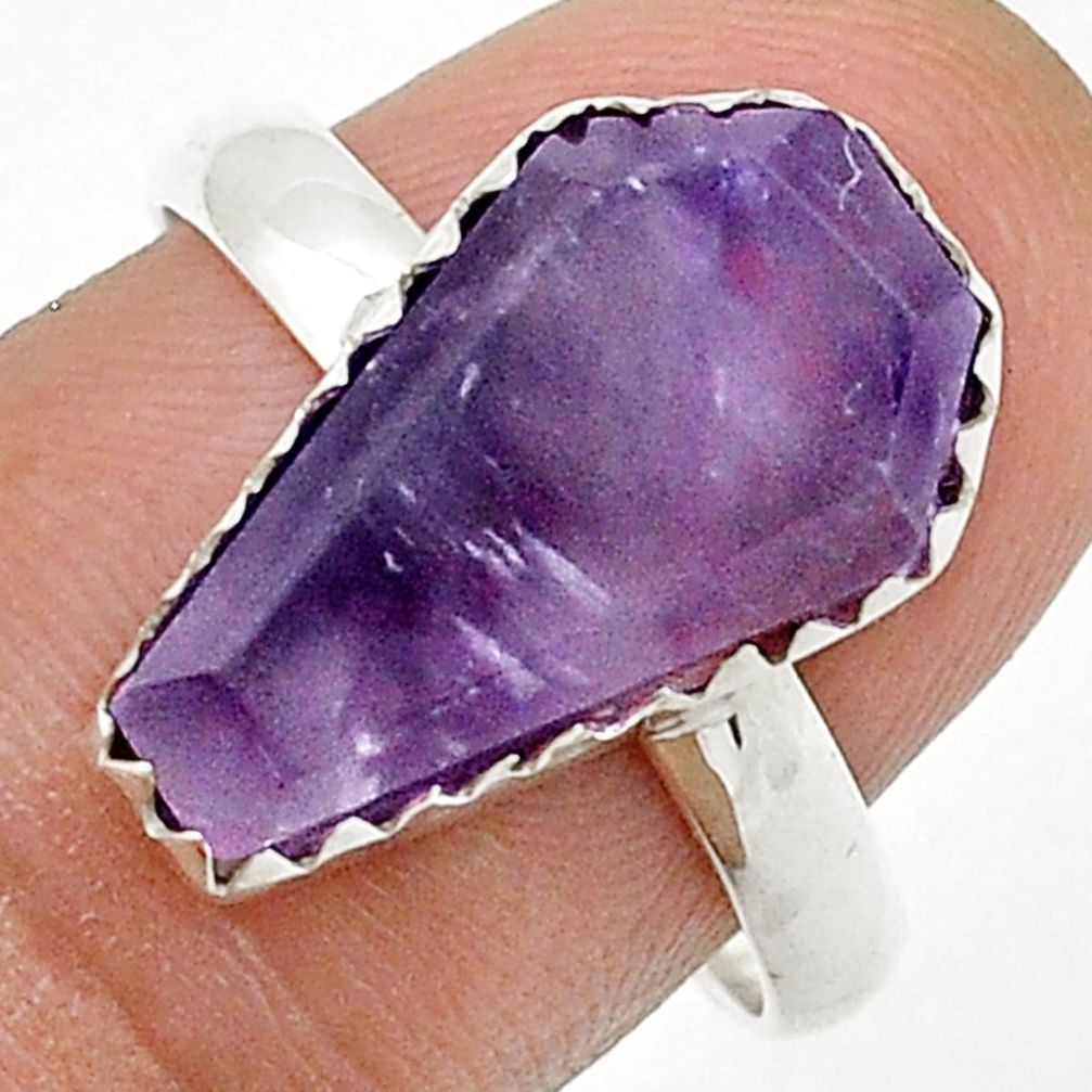 925 silver 5.73cts coffin natural chevron amethyst fancy ring size 8.5 u73640