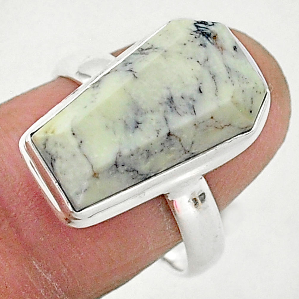 925 silver 7.83cts coffin natural dendrite opal solitaire ring size 8 r96116