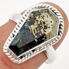925 silver 6.07cts coffin natural golden pyrite in magnetite ring size 8 u73713