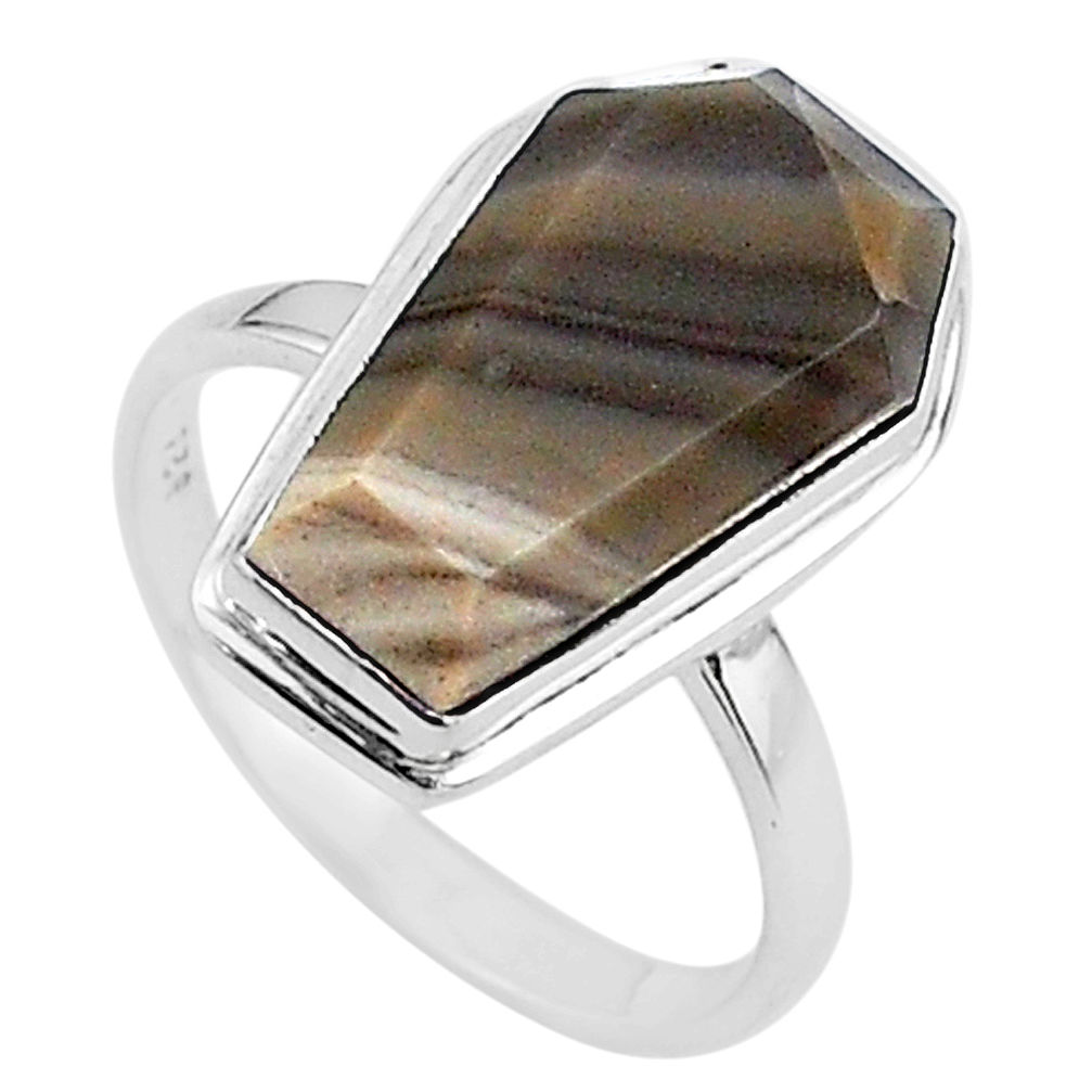 925 silver 8.06cts coffin natural grey striped flint ohio ring size 8 t17466