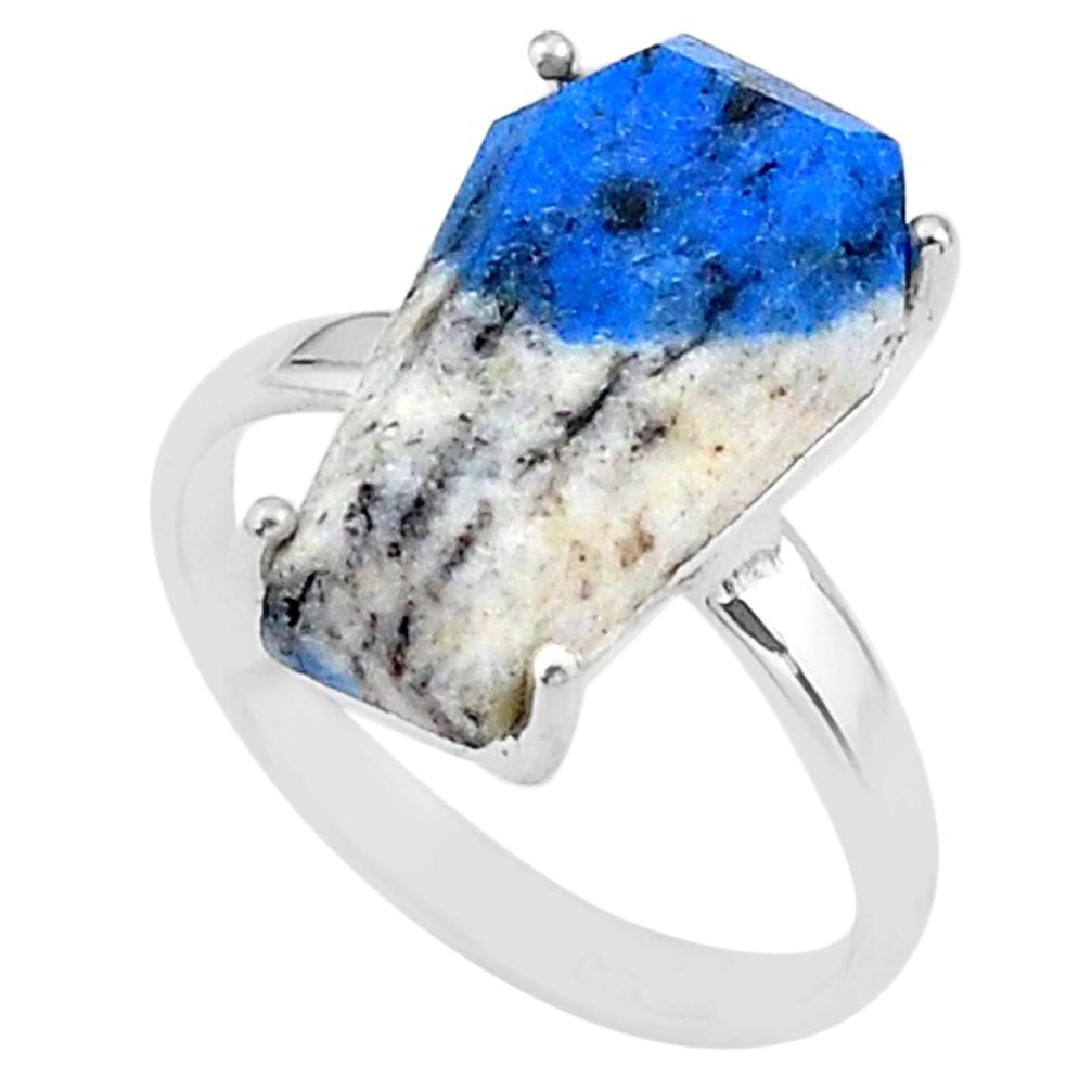 925 silver 7.17cts coffin natural k2 blue (azurite in quartz) ring size 8 t17343