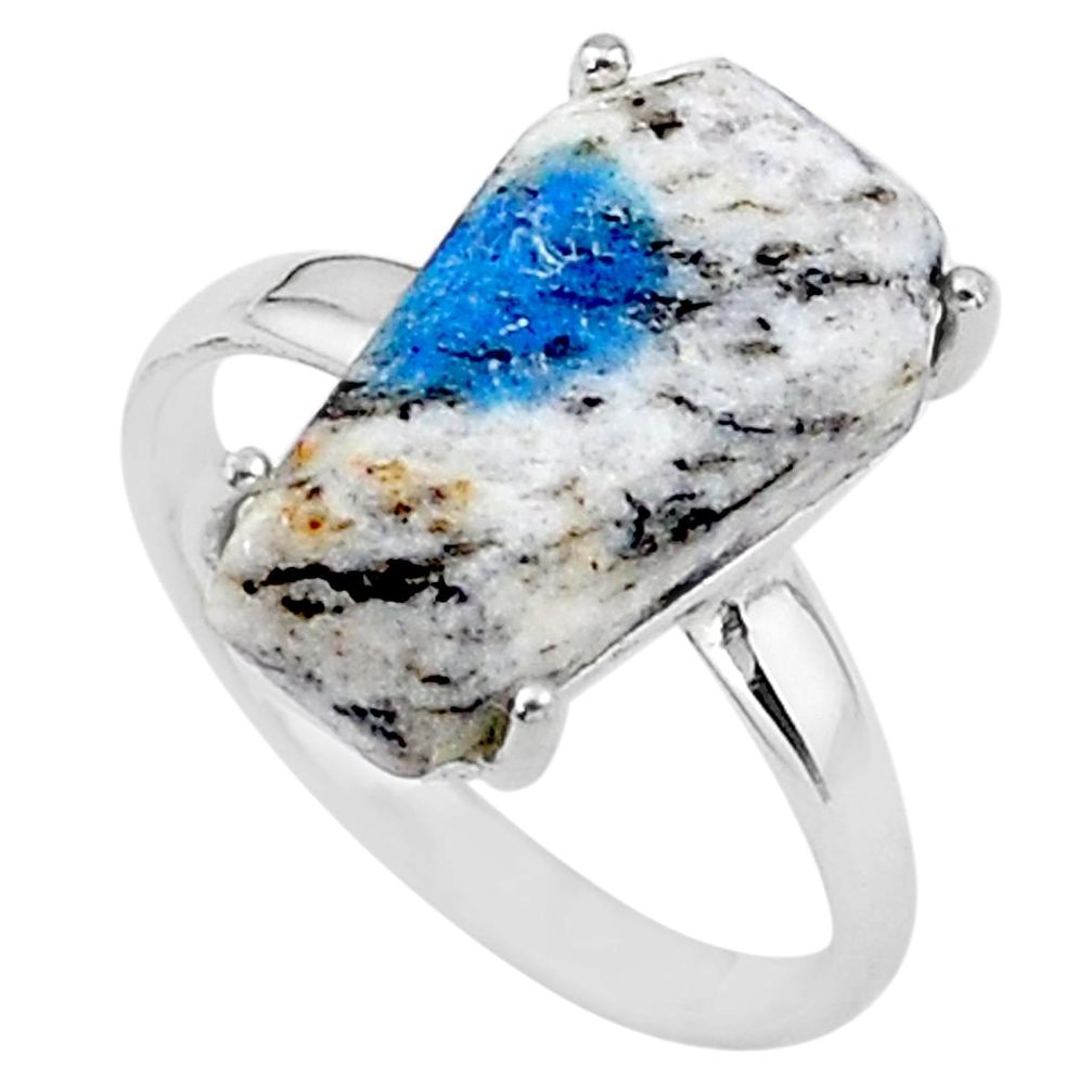 925 silver 8.56cts coffin natural k2 blue (azurite in quartz) ring size 8 t17353