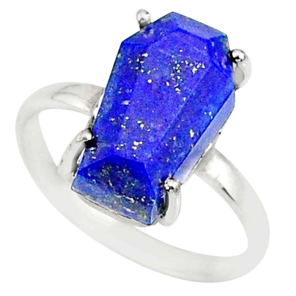 925 silver 5.92cts coffin natural lapis lazuli solitaire ring size 8.5 r81839