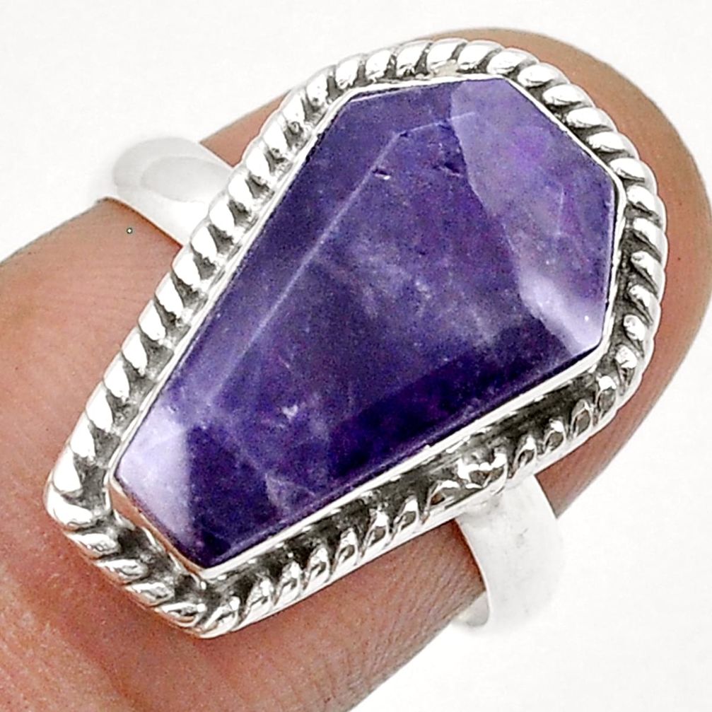 925 silver 5.54cts coffin natural purple chevron amethyst ring size 7.5 u74360