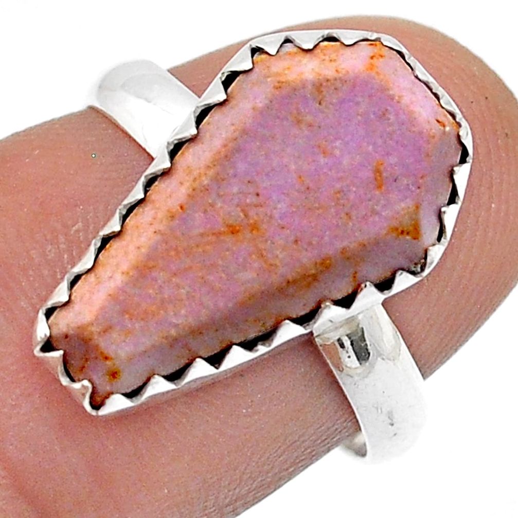 925 silver 4.92cts coffin natural purple phosphosiderite ring size 7 u73599
