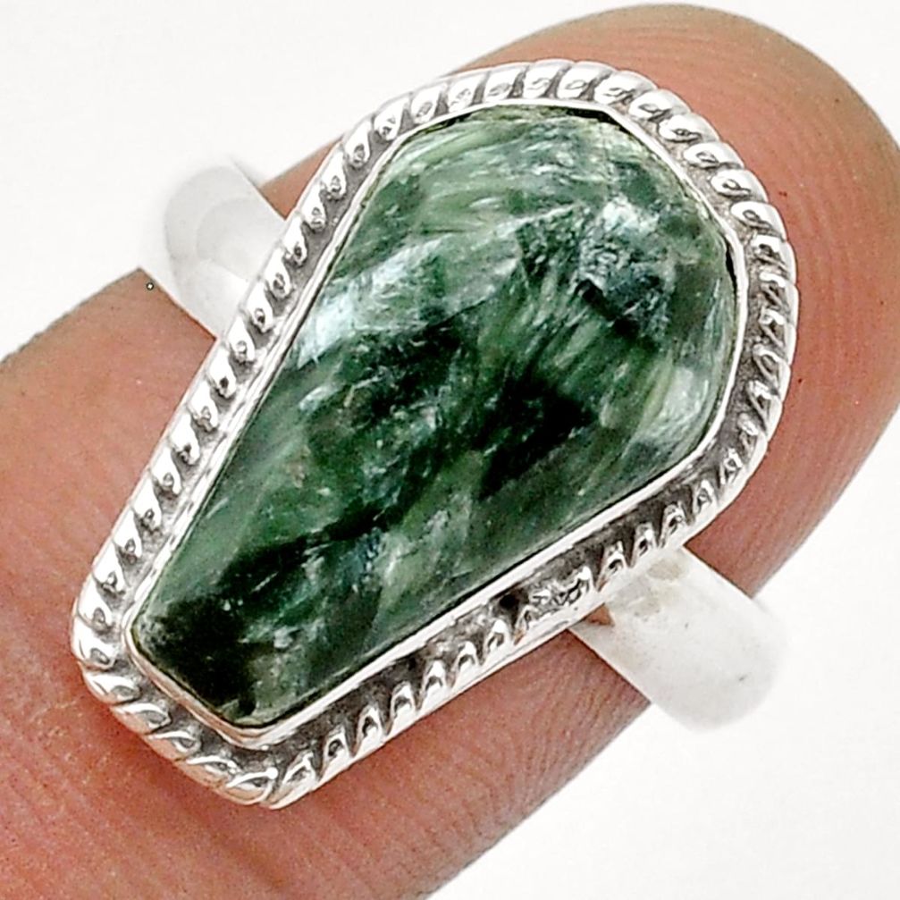 925 silver 5.83cts coffin natural seraphinite in quartz ring size 8.5 u74352