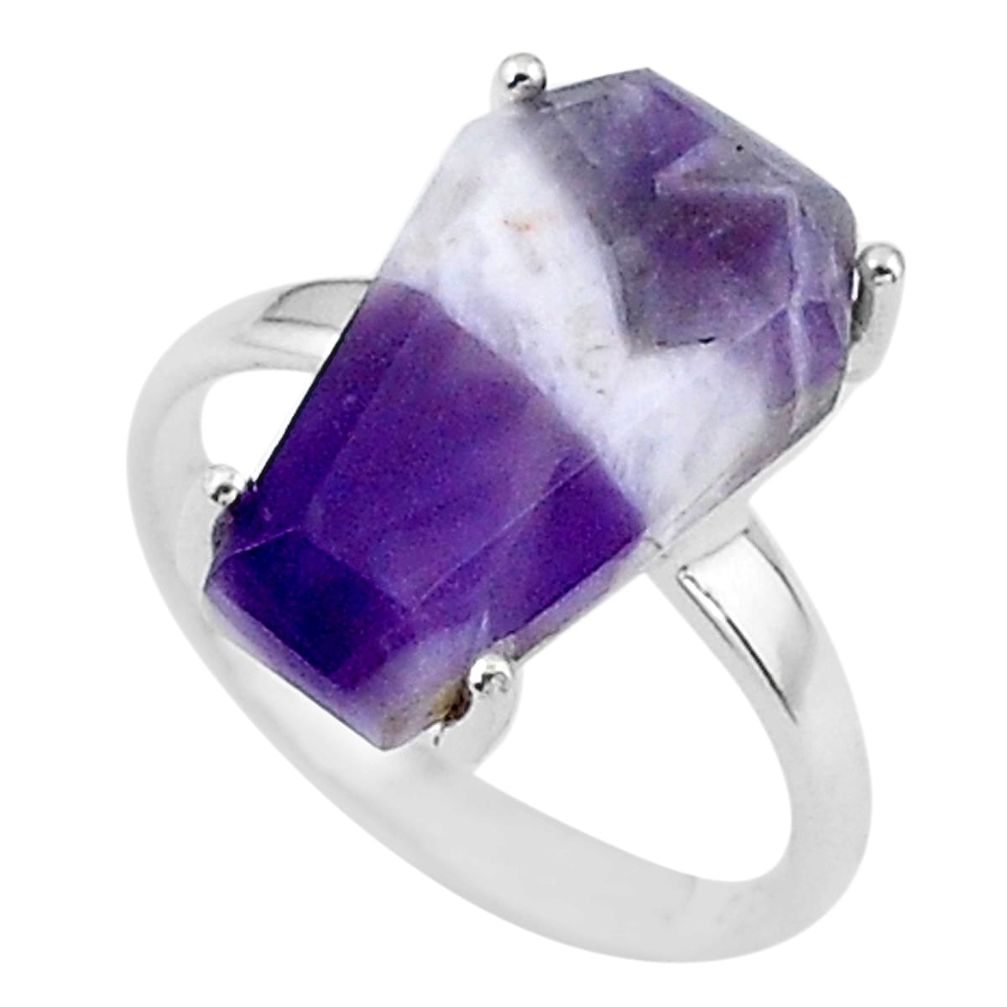 925 silver 7.17cts coffin solitaire natural chevron amethyst ring size 7 t17425