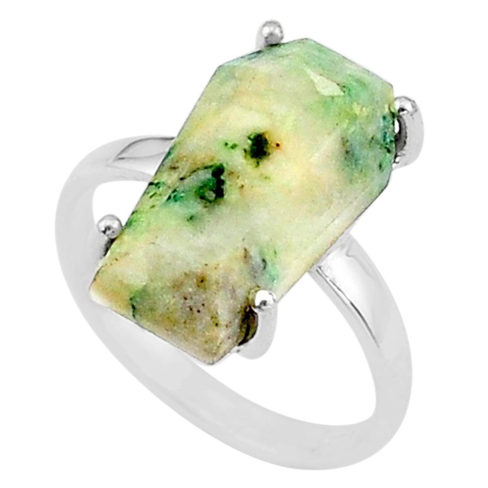 925 silver 7.63cts coffin solitaire natural green mariposite ring size 7 t17314