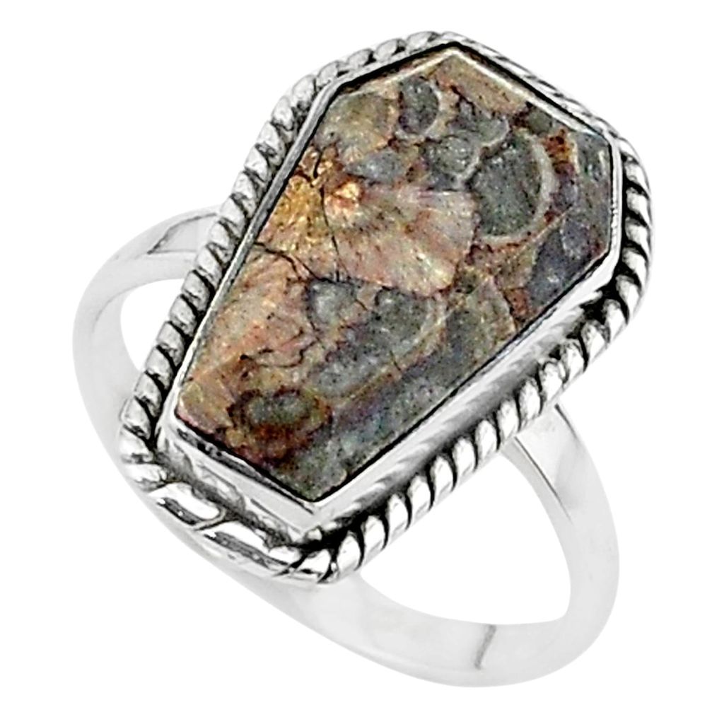 925 silver 7.99cts coffin solitaire natural mushroom rhyolite ring size 8 t17495