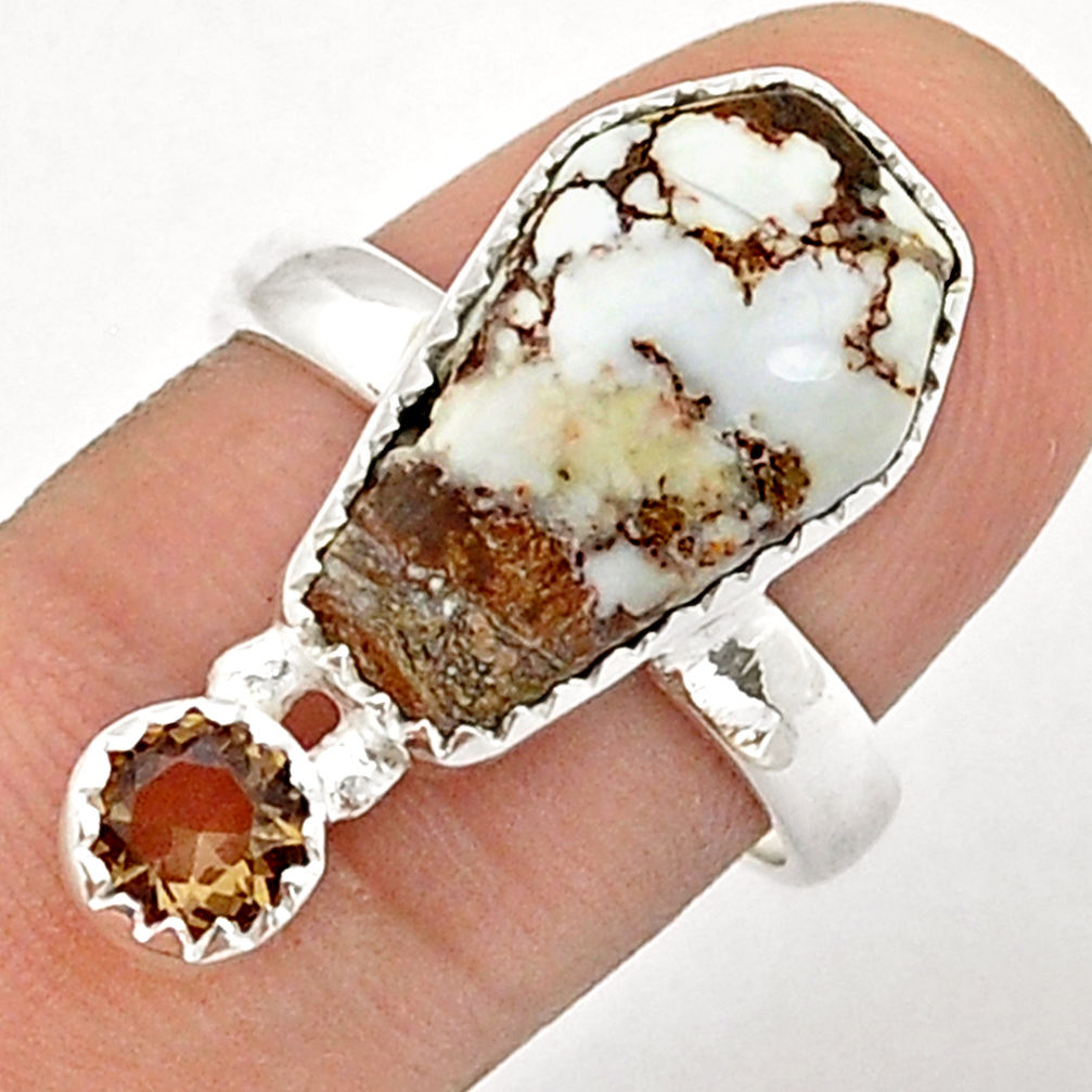 925 silver 8.23cts coffin wild horse magnesite smoky topaz ring size 7.5 u83993